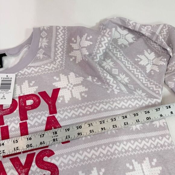 Torrid Sweatshirt Womens 3X Happy Holla Days Fair Isle Gray New Crewneck - Picture 5 of 7